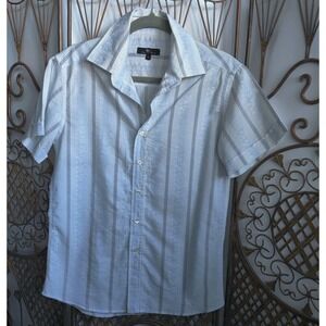 BC Collection Boys Short Sleeve Button Up Shirt‎ Embroidered White Size Large